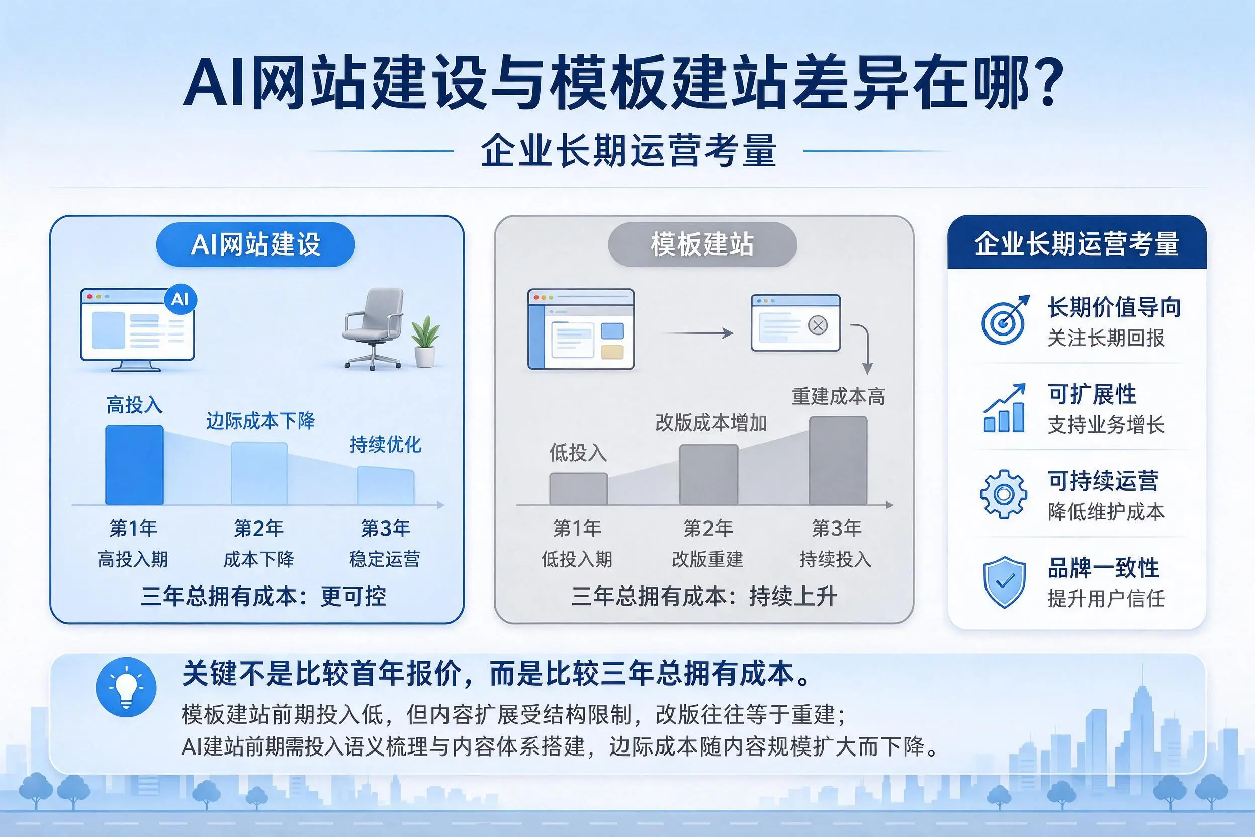 AI网站建设与模板建站差异在哪？长春企业长期运营考量